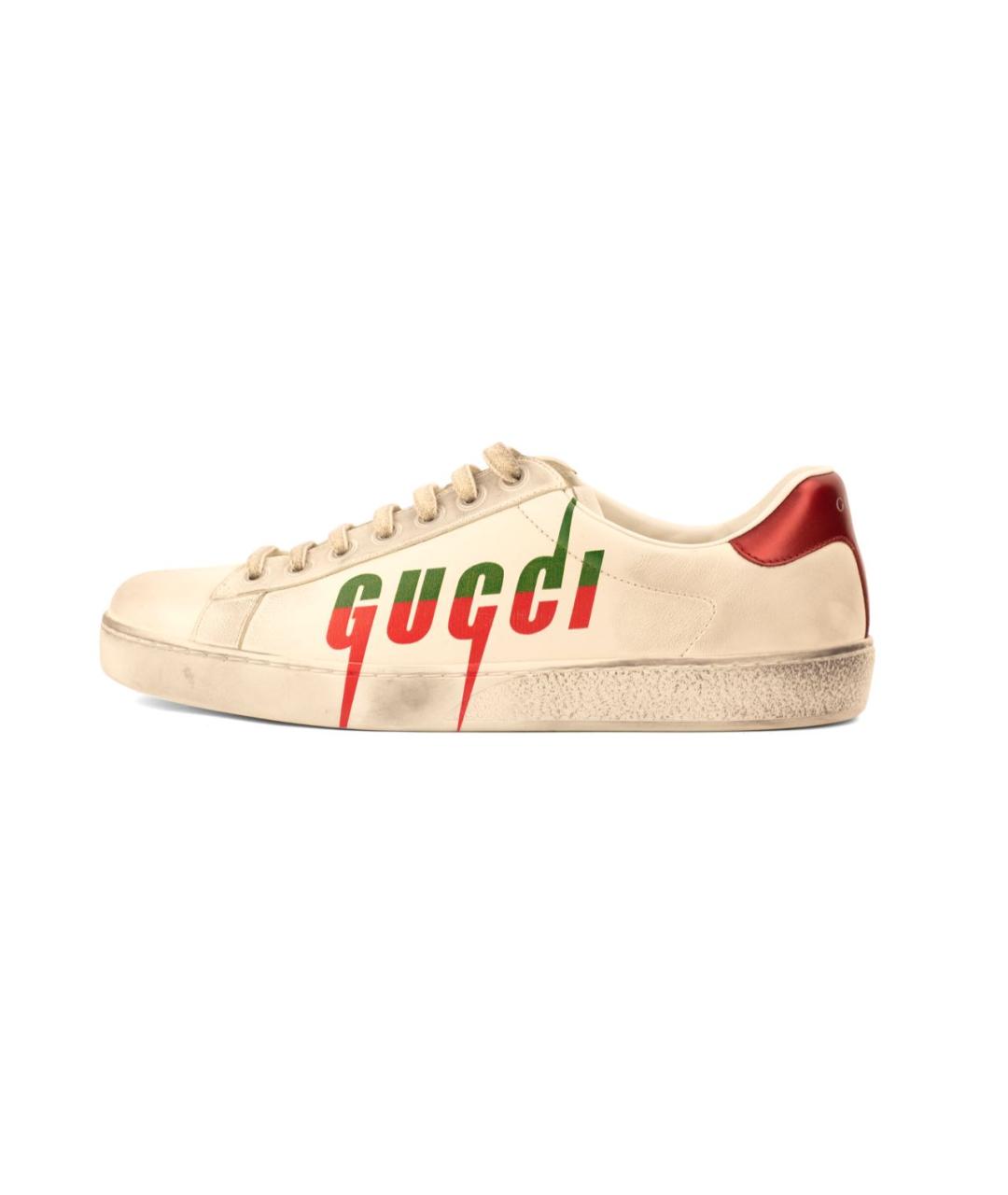 GUCCI Бежевые кожаные низкие кроссовки / кеды, фото 9