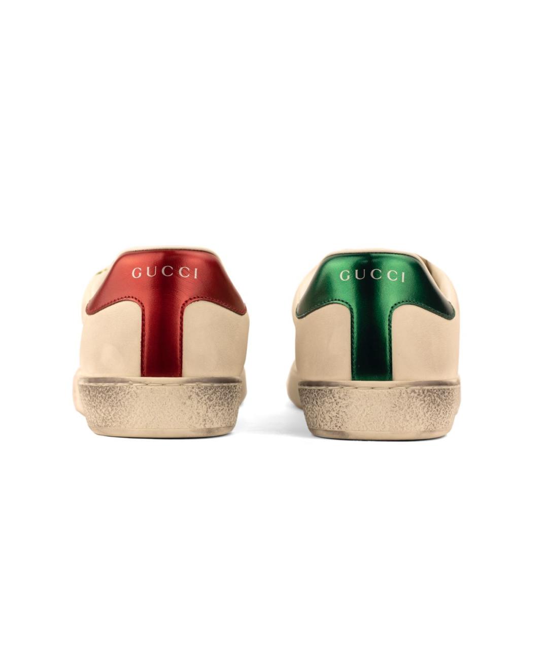 GUCCI Бежевые кожаные низкие кроссовки / кеды, фото 4