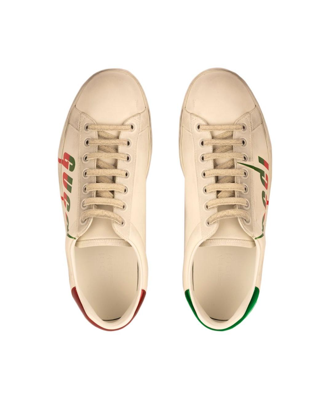 GUCCI Бежевые кожаные низкие кроссовки / кеды, фото 3