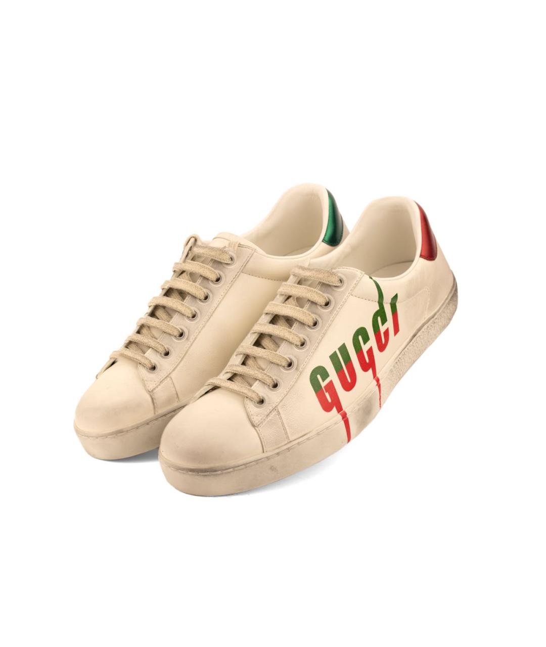 GUCCI Бежевые кожаные низкие кроссовки / кеды, фото 2