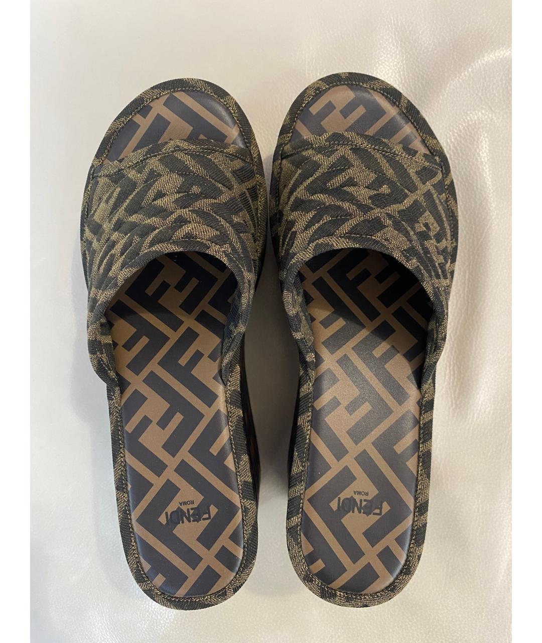 FENDI Коричневые текстильные сабо, фото 3