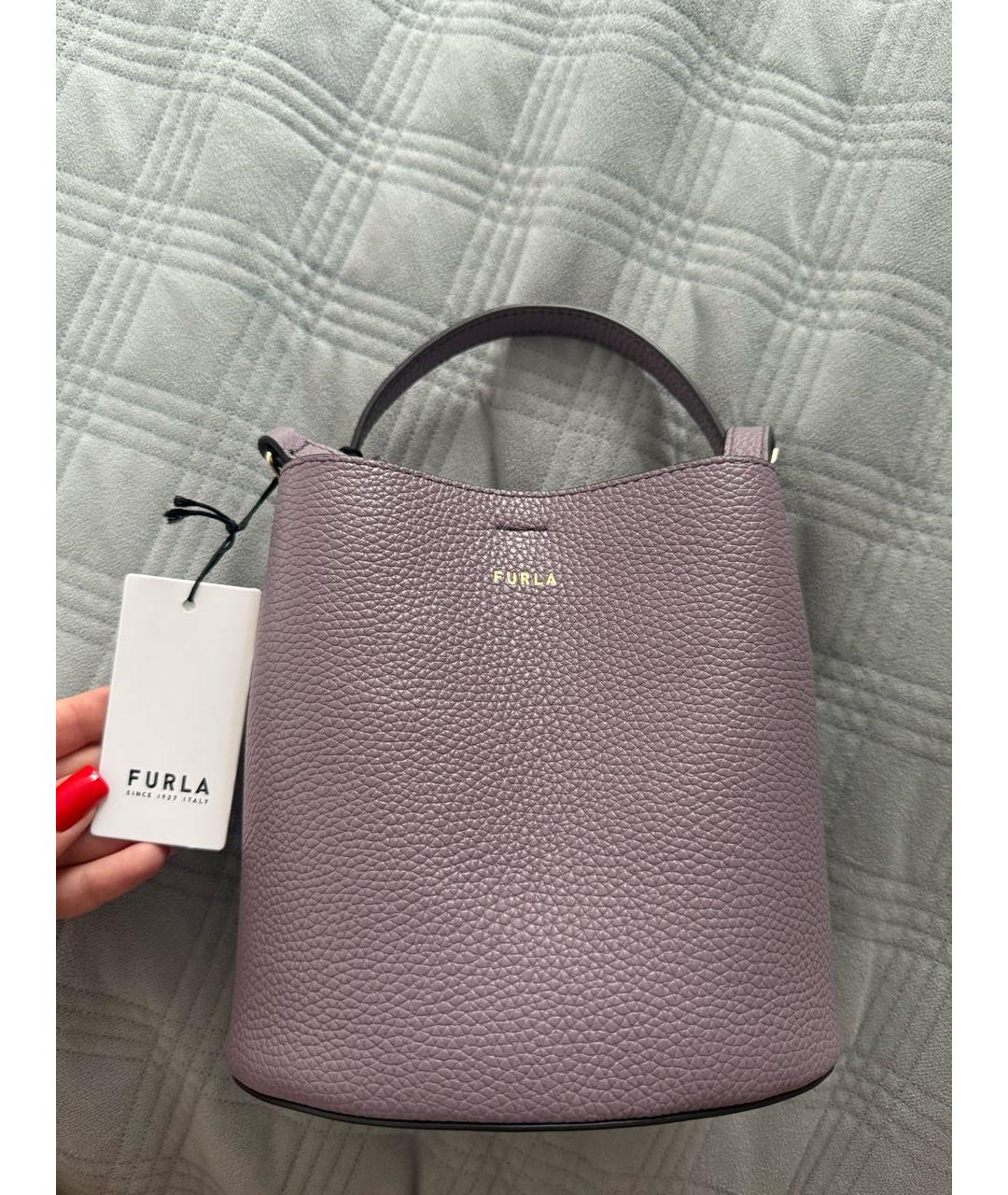 FURLA Фиолетовая кожаная сумка с короткими ручками, фото 5