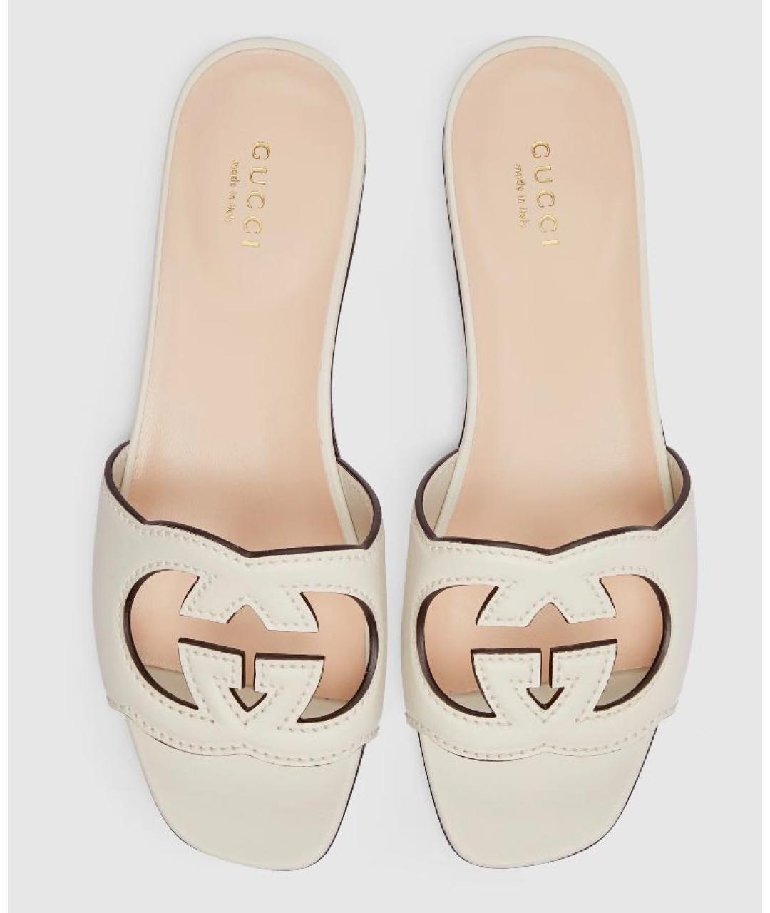 GUCCI Белые кожаные шлепанцы, фото 2