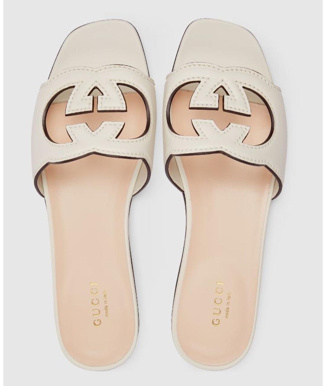 GUCCI Белые кожаные шлепанцы, фото 3