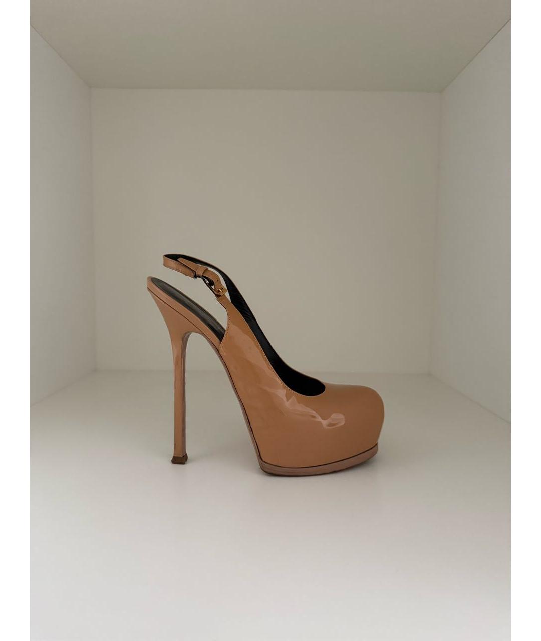 SAINT LAURENT Бежевые туфли из лакированной кожи, фото 8