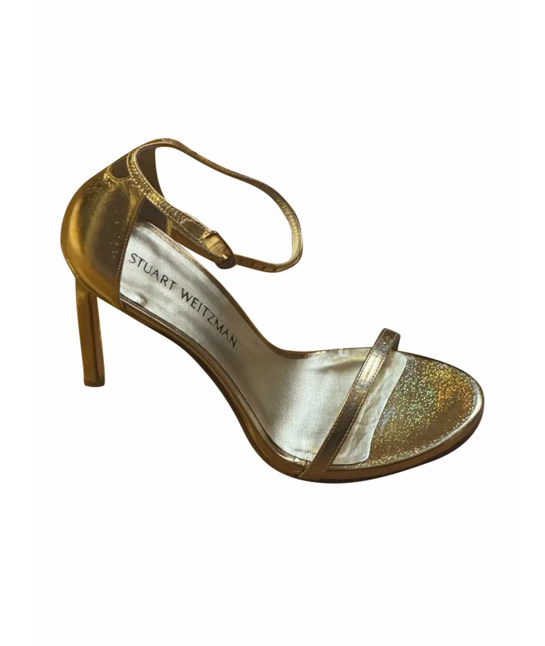 STUART WEITZMAN Золотые кожаные босоножки, фото 1
