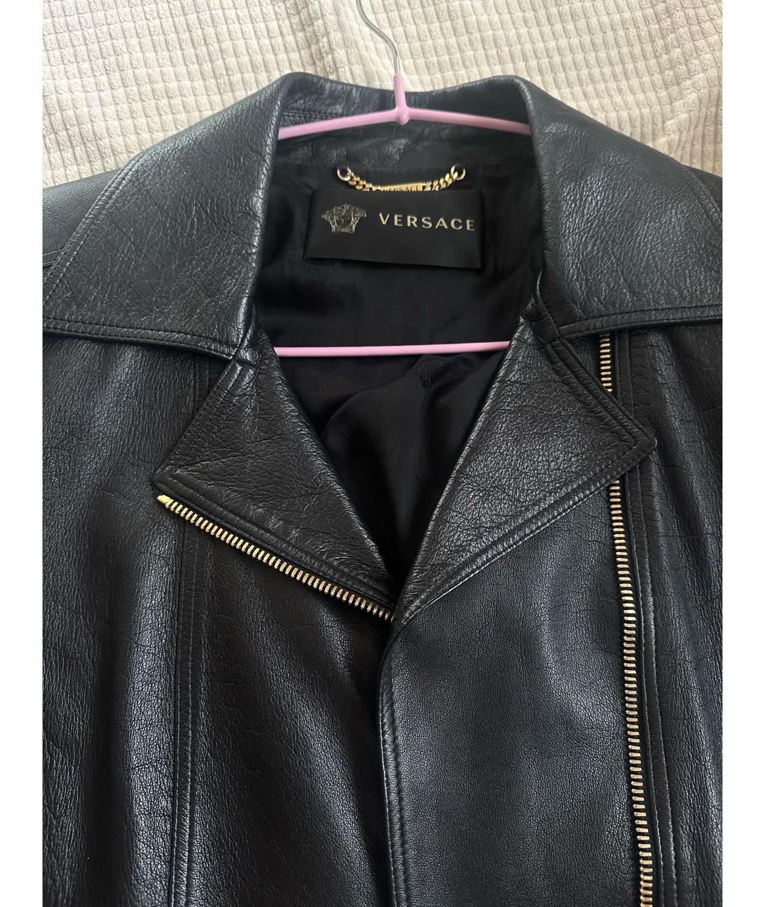 VERSACE Черная кожаная куртка, фото 3