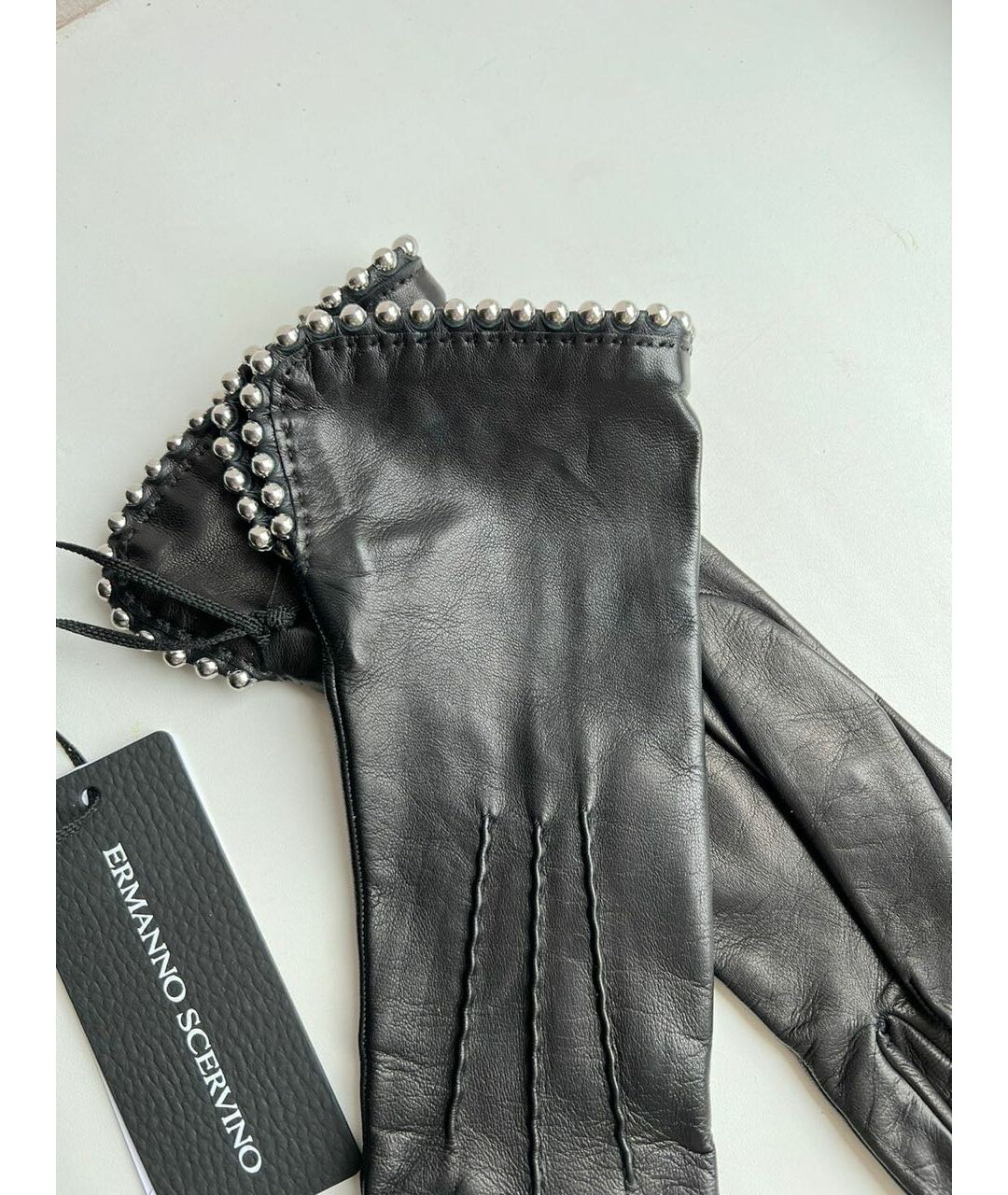 ERMANNO SCERVINO Черные кожаные перчатки, фото 2
