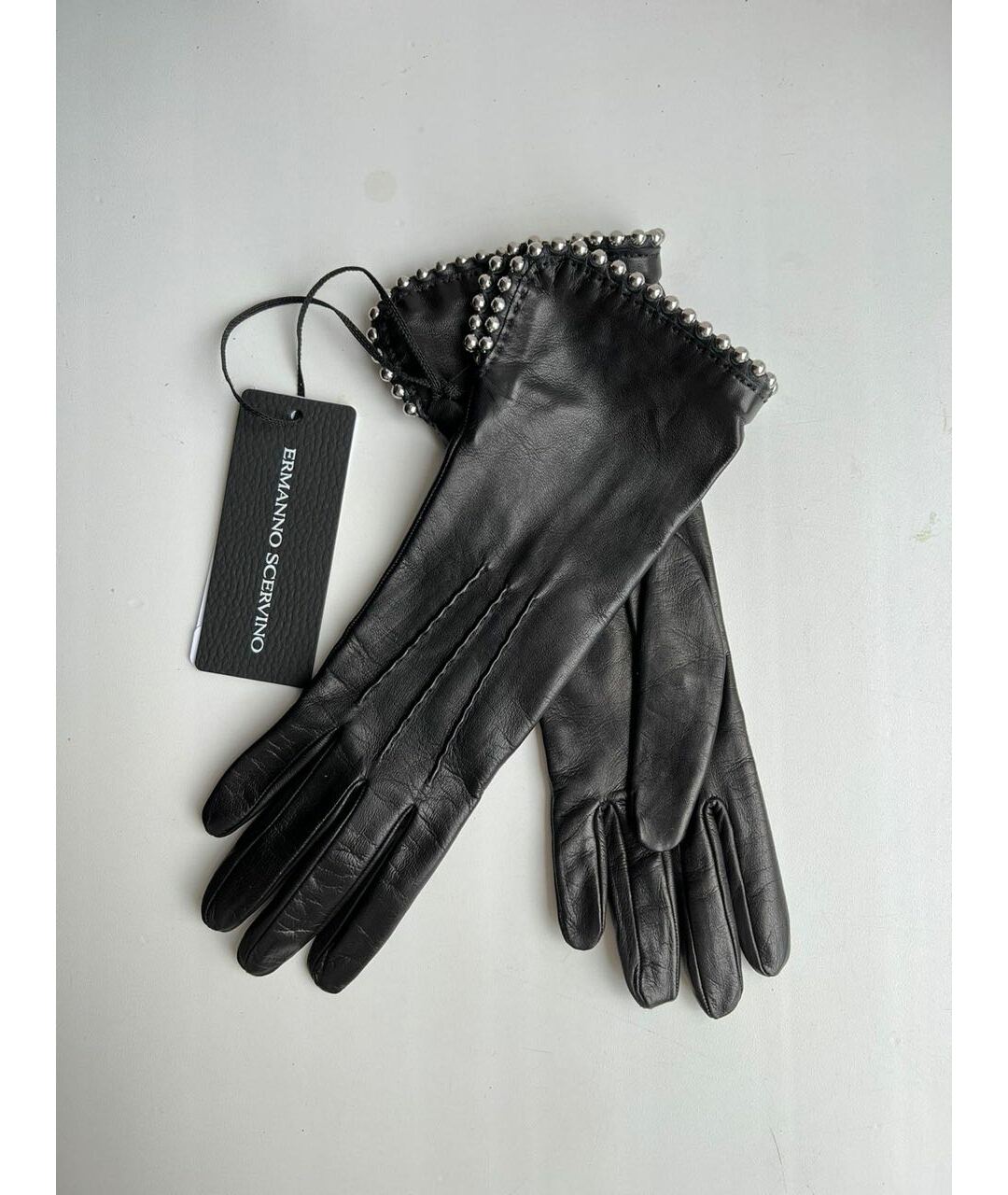 ERMANNO SCERVINO Черные кожаные перчатки, фото 3