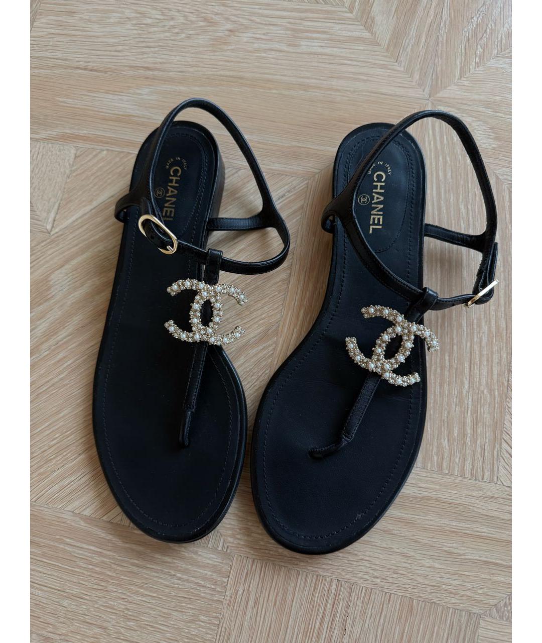 CHANEL Черные кожаные сандалии, фото 3