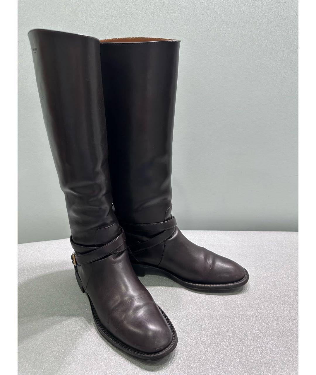 SAINT LAURENT Коричневые кожаные сапоги, фото 5