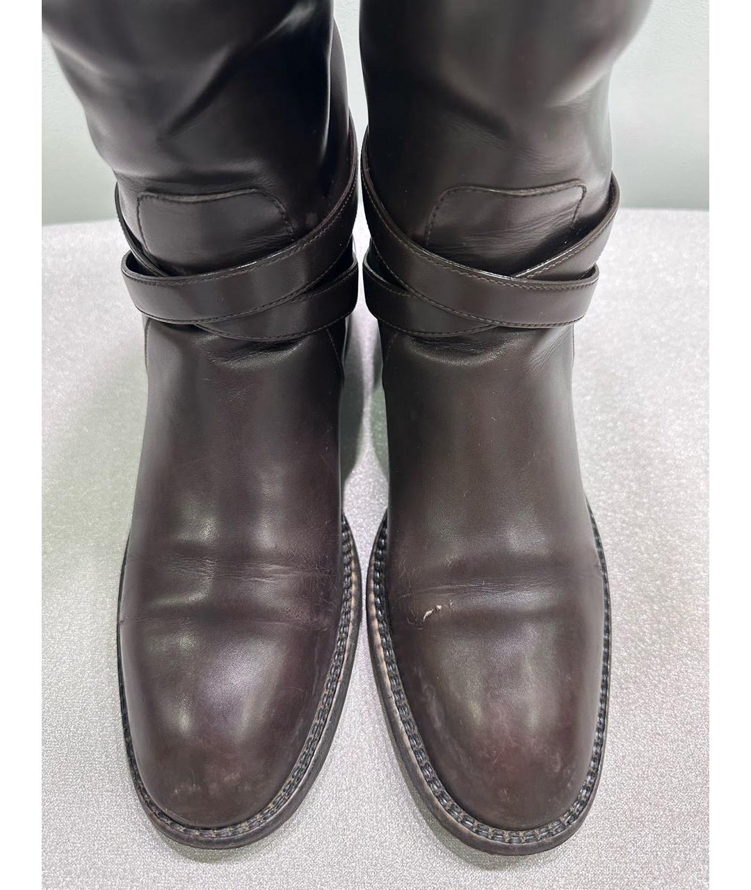 SAINT LAURENT Коричневые кожаные сапоги, фото 3