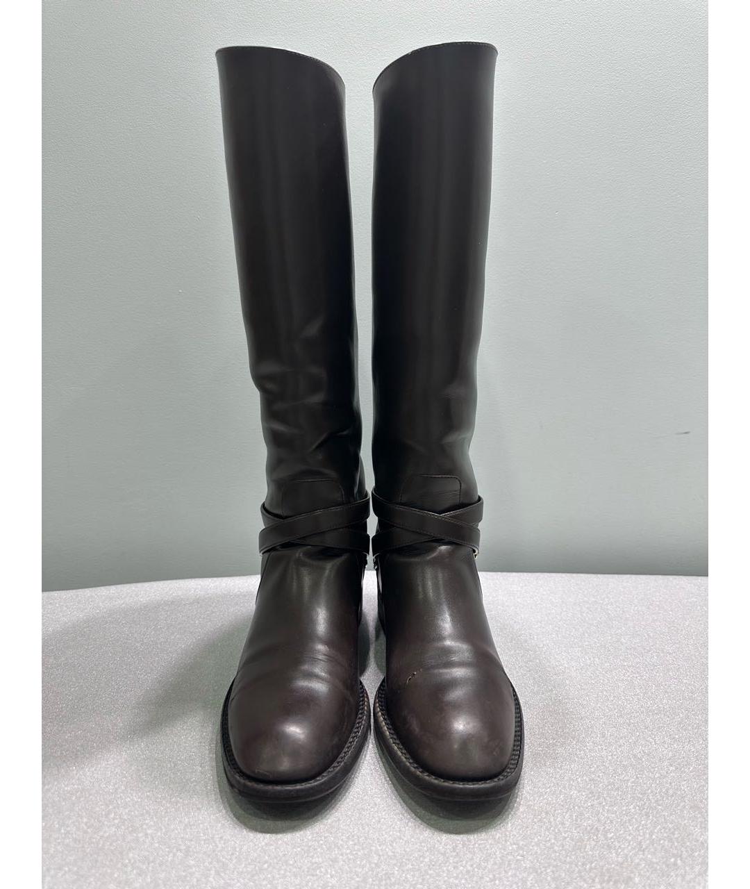 SAINT LAURENT Коричневые кожаные сапоги, фото 2