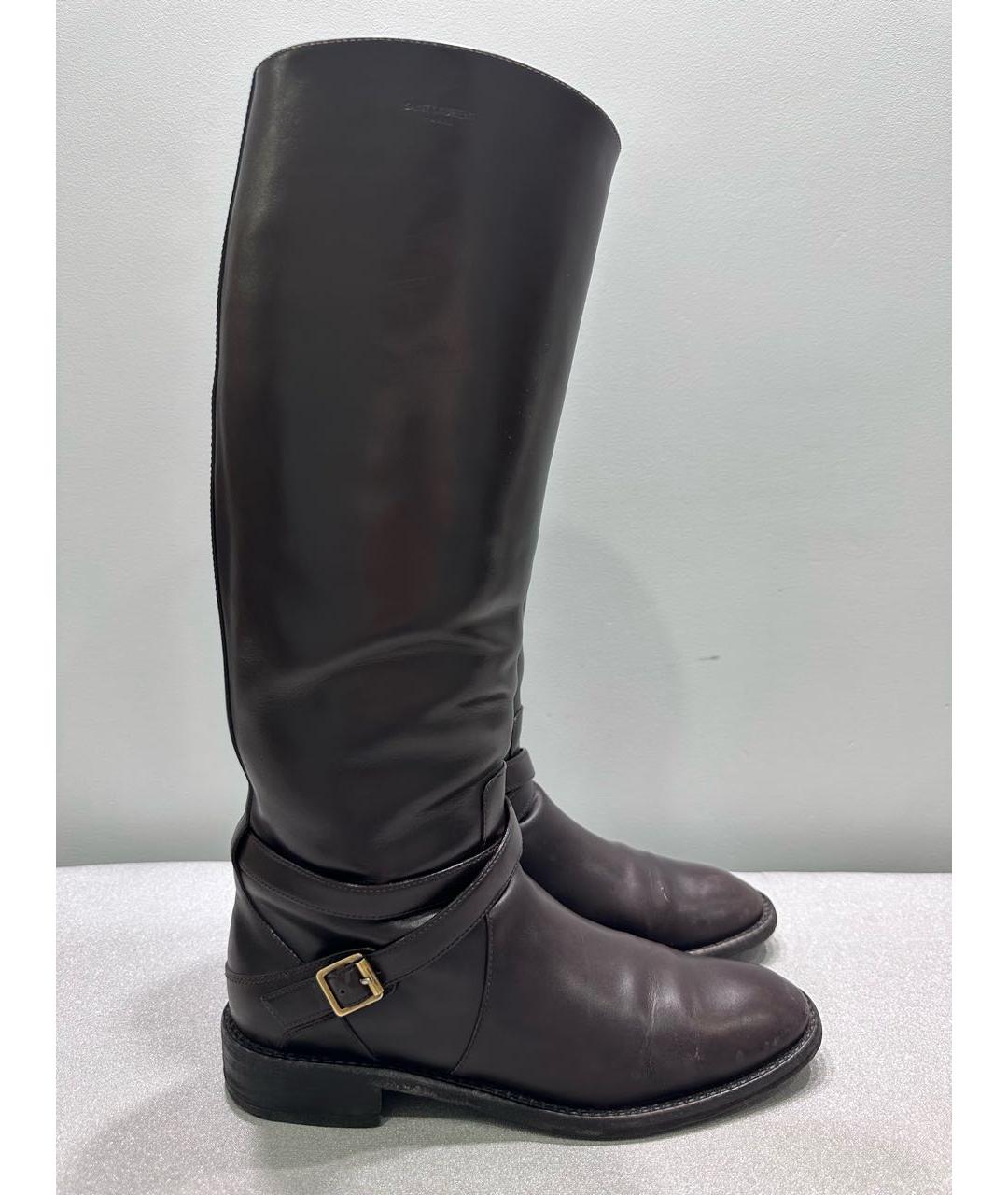 SAINT LAURENT Коричневые кожаные сапоги, фото 9
