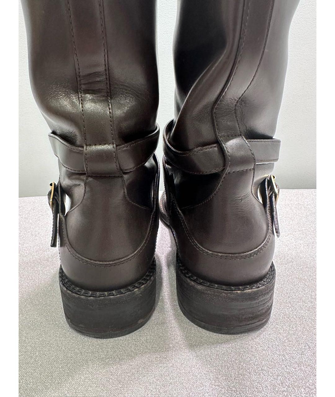 SAINT LAURENT Коричневые кожаные сапоги, фото 4