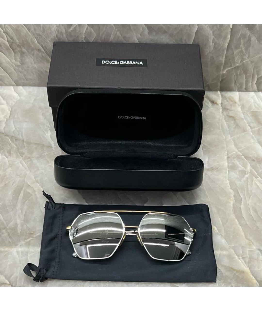 DOLCE&GABBANA Серебряные металлические солнцезащитные очки, фото 4