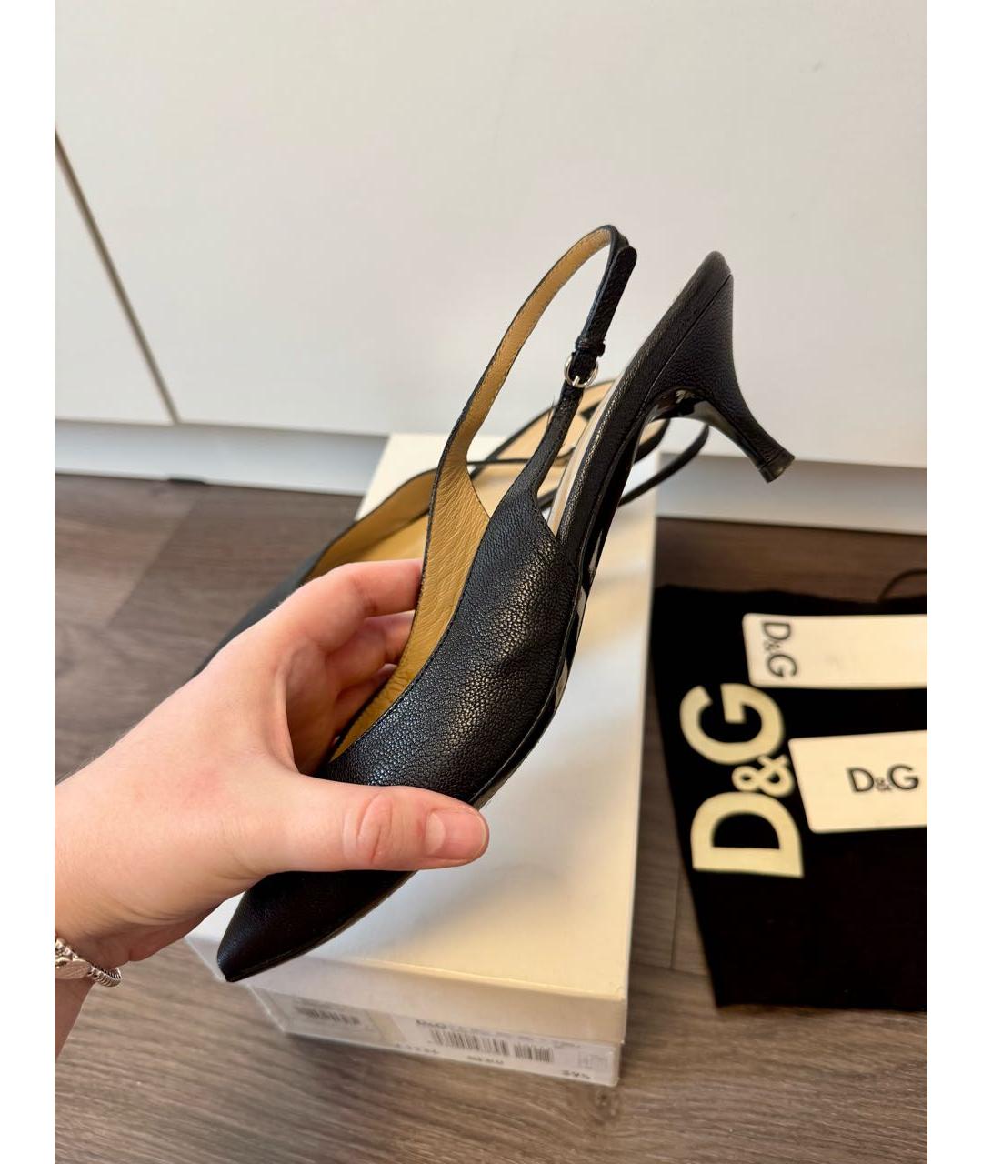 DOLCE&GABBANA Черные кожаные лодочки на низком каблуке, фото 6