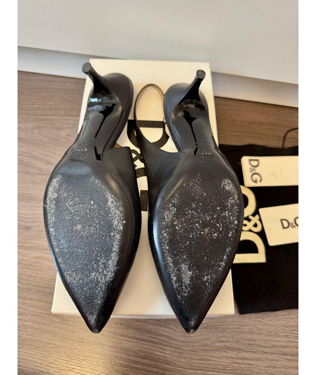DOLCE&GABBANA Черные кожаные лодочки на низком каблуке, фото 4