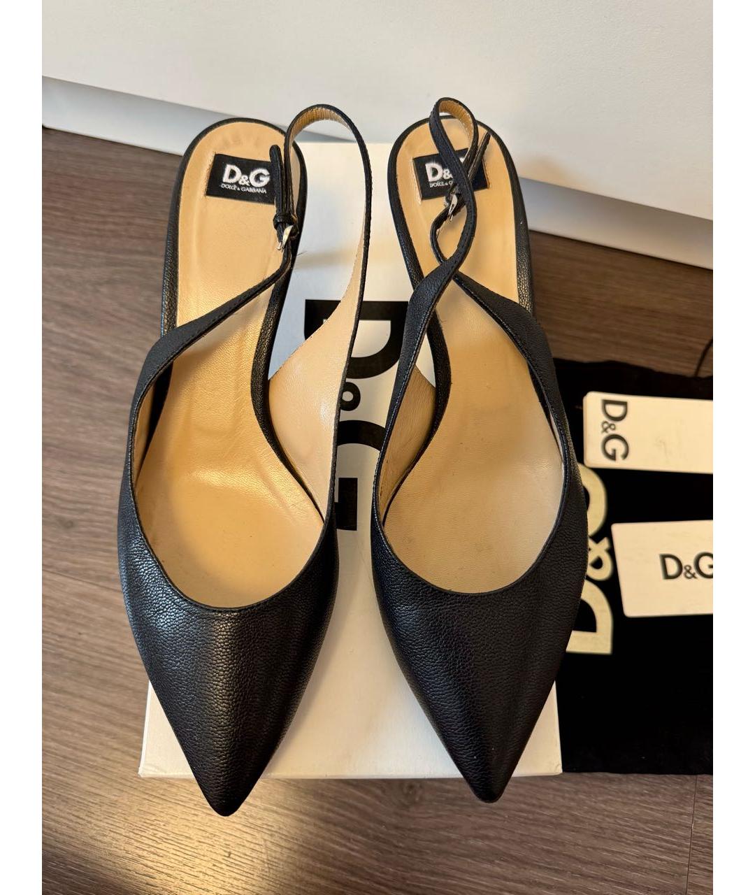 DOLCE&GABBANA Черные кожаные лодочки на низком каблуке, фото 3