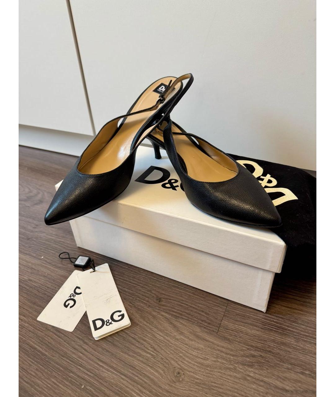 DOLCE&GABBANA Черные кожаные лодочки на низком каблуке, фото 2
