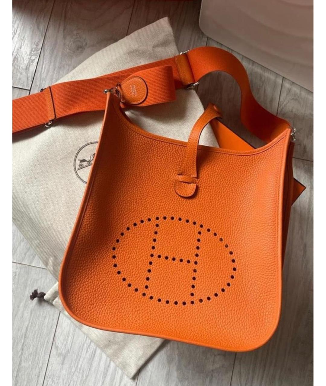 HERMES Оранжевая кожаная сумка через плечо, фото 5