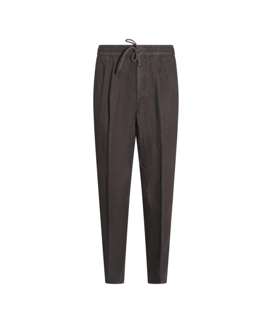 BRUNELLO CUCINELLI Коричневые льняные повседневные брюки, фото 1