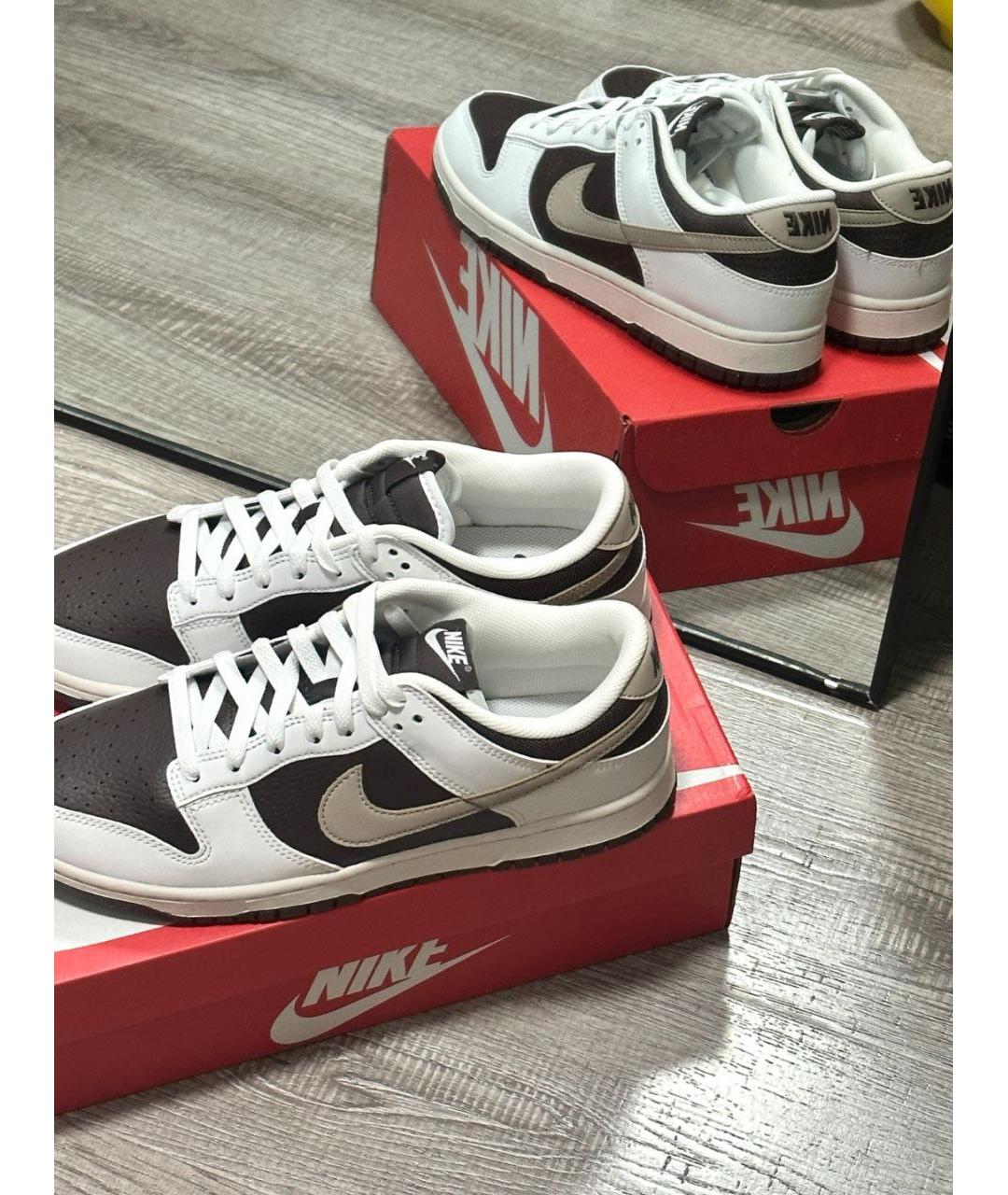NIKE Коричневые кожаные низкие кроссовки / кеды, фото 4