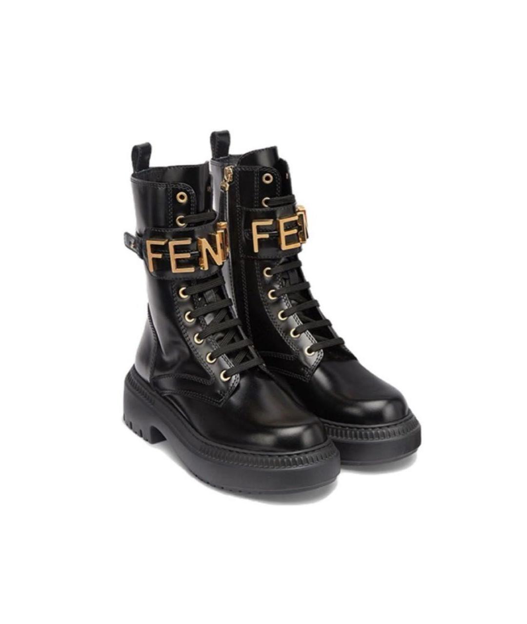 FENDI Черные кожаные ботинки, фото 2