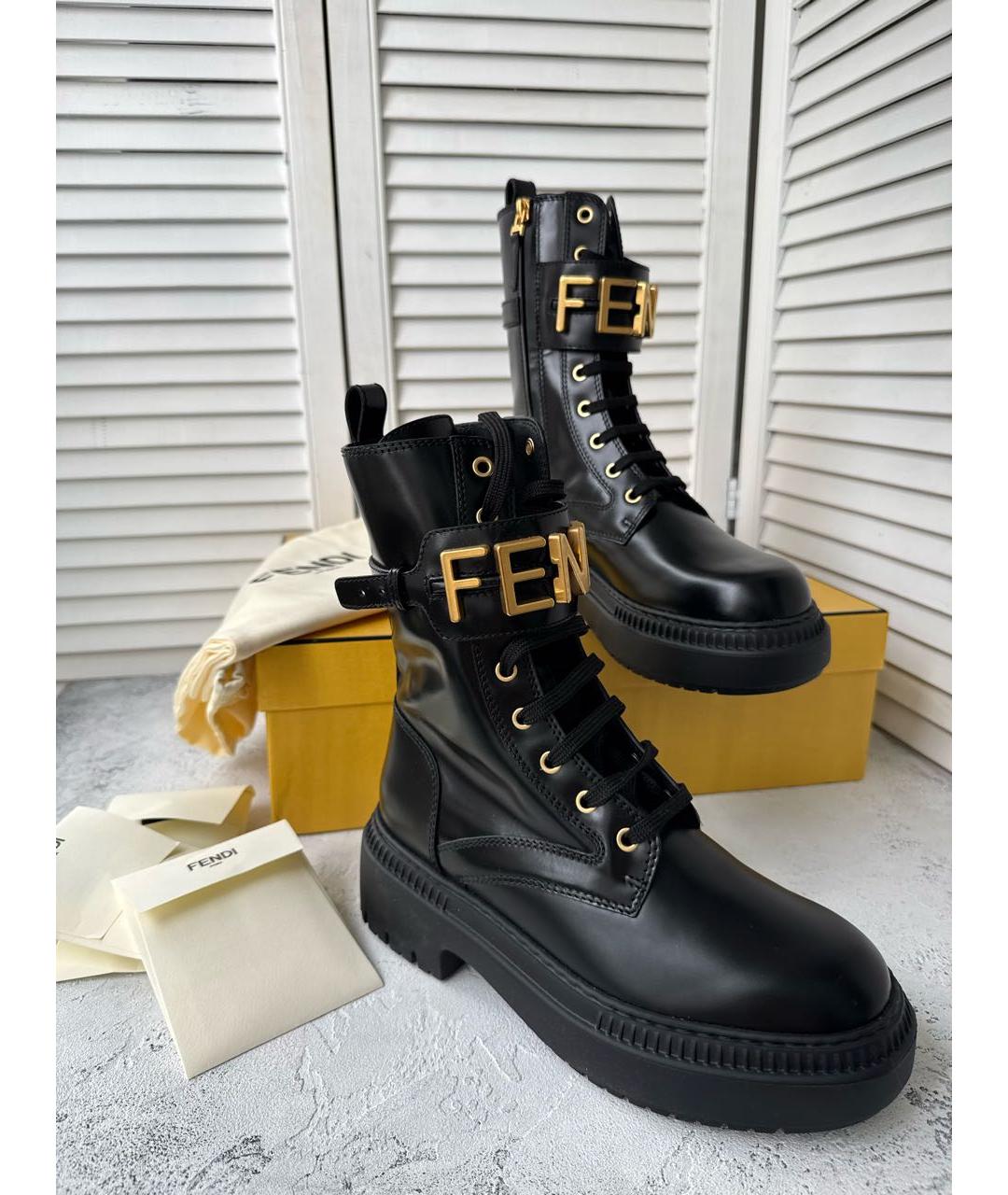 FENDI Черные кожаные ботинки, фото 4