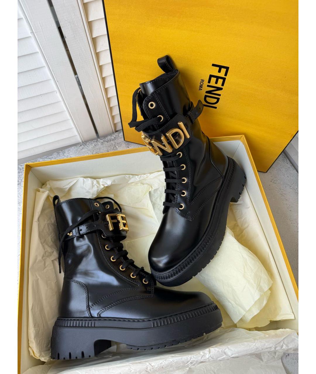 FENDI Черные кожаные ботинки, фото 3