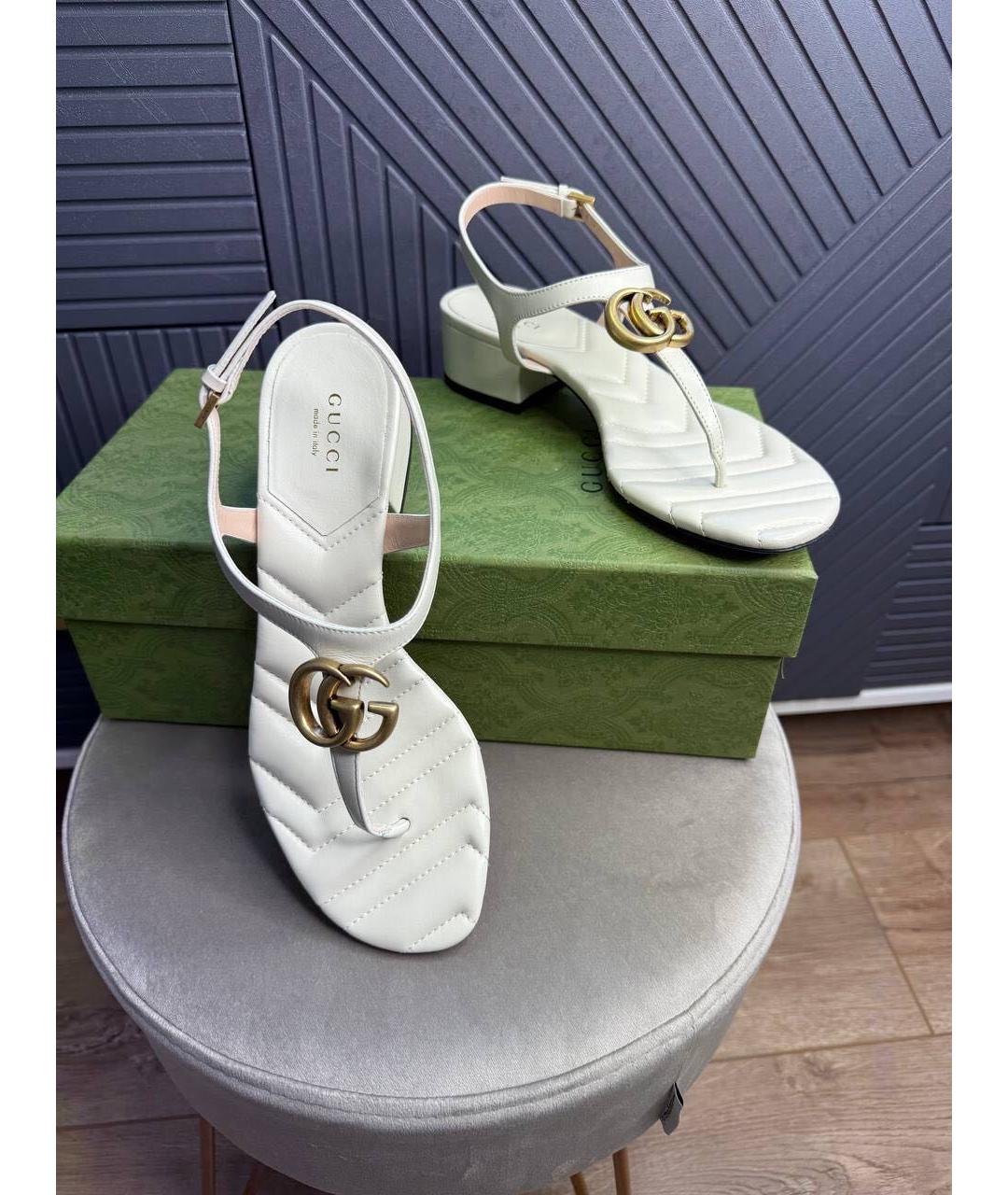 GUCCI Бежевые кожаные сандалии, фото 5