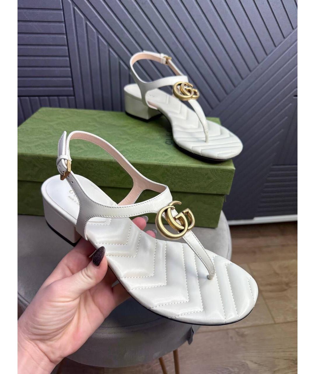GUCCI Бежевые кожаные сандалии, фото 6