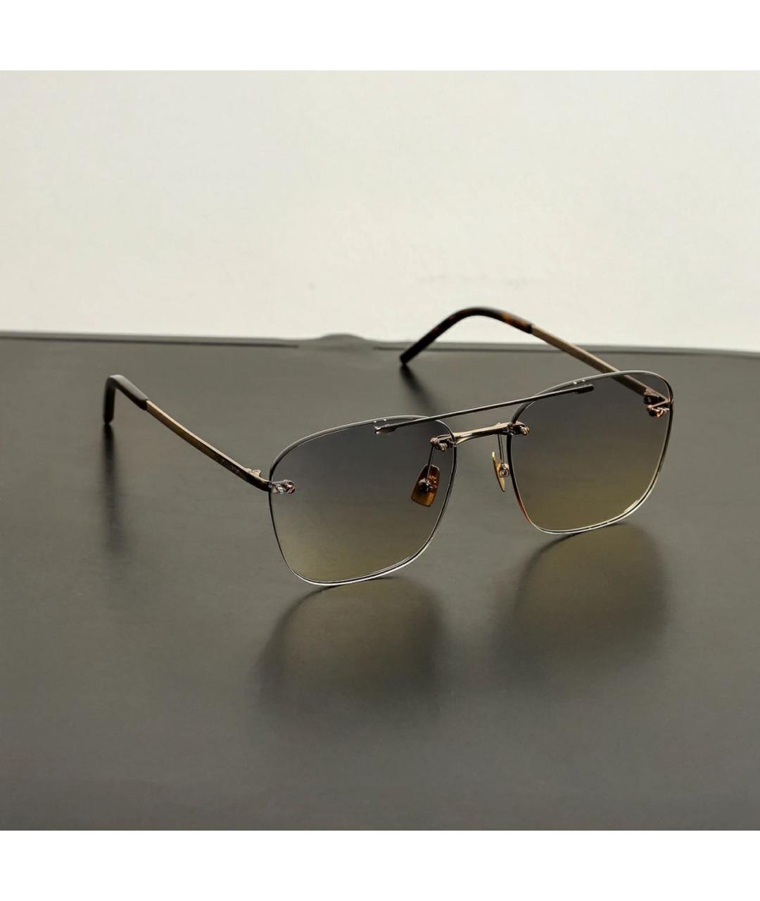 SAINT LAURENT Золотые металлические солнцезащитные очки, фото 4