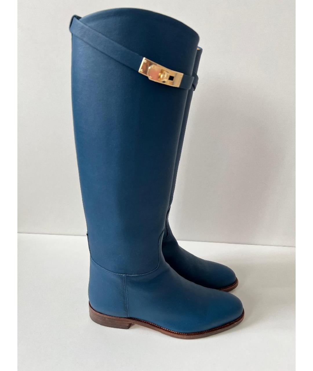HERMES Бирюзовые кожаные сапоги, фото 10