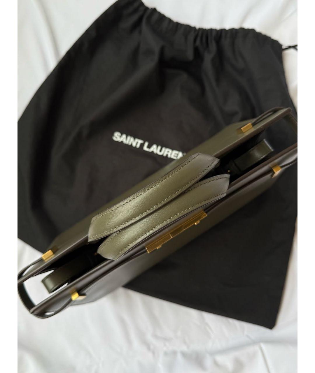 SAINT LAURENT Зеленая кожаная сумка с короткими ручками, фото 8