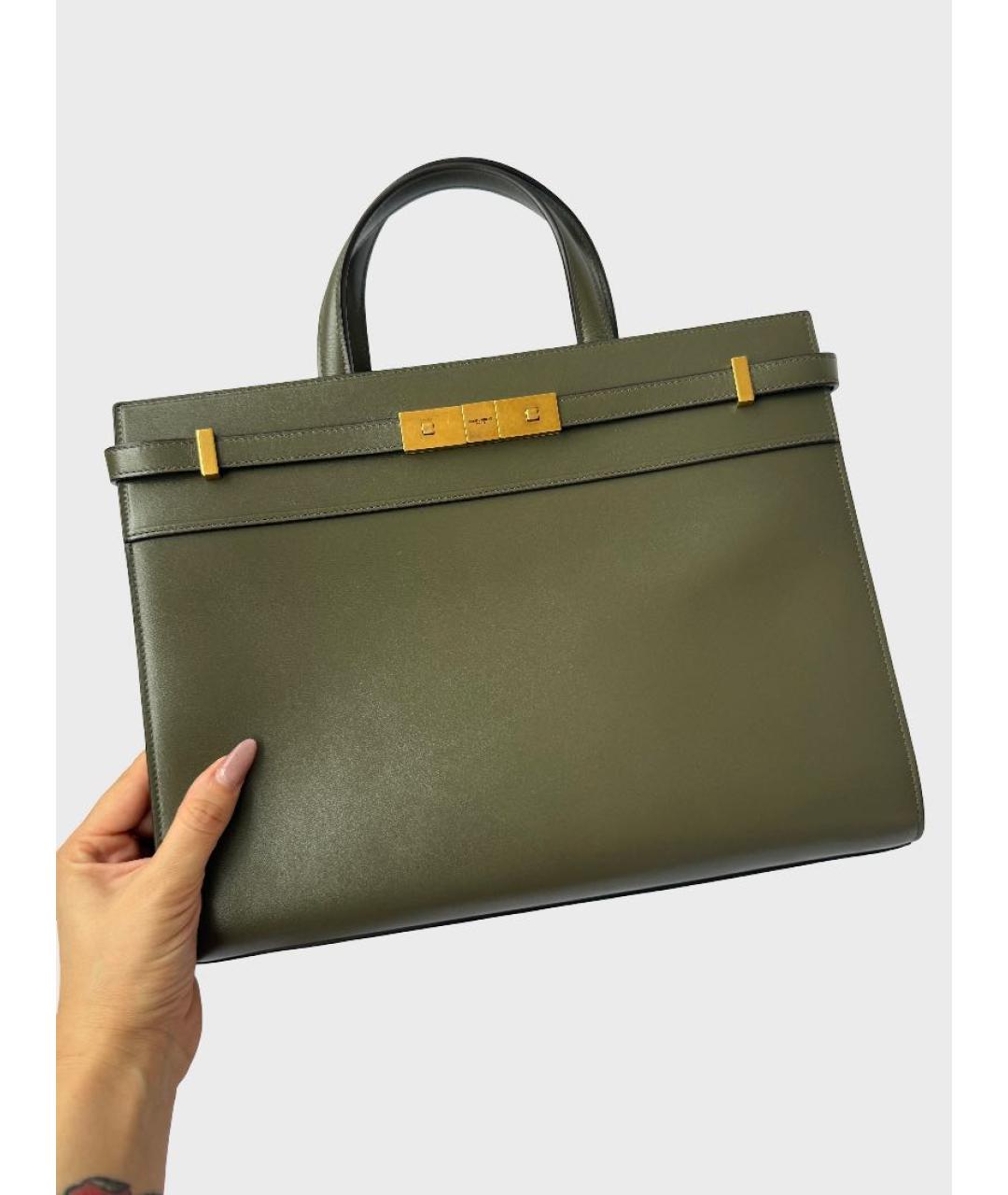 SAINT LAURENT Зеленая кожаная сумка с короткими ручками, фото 5