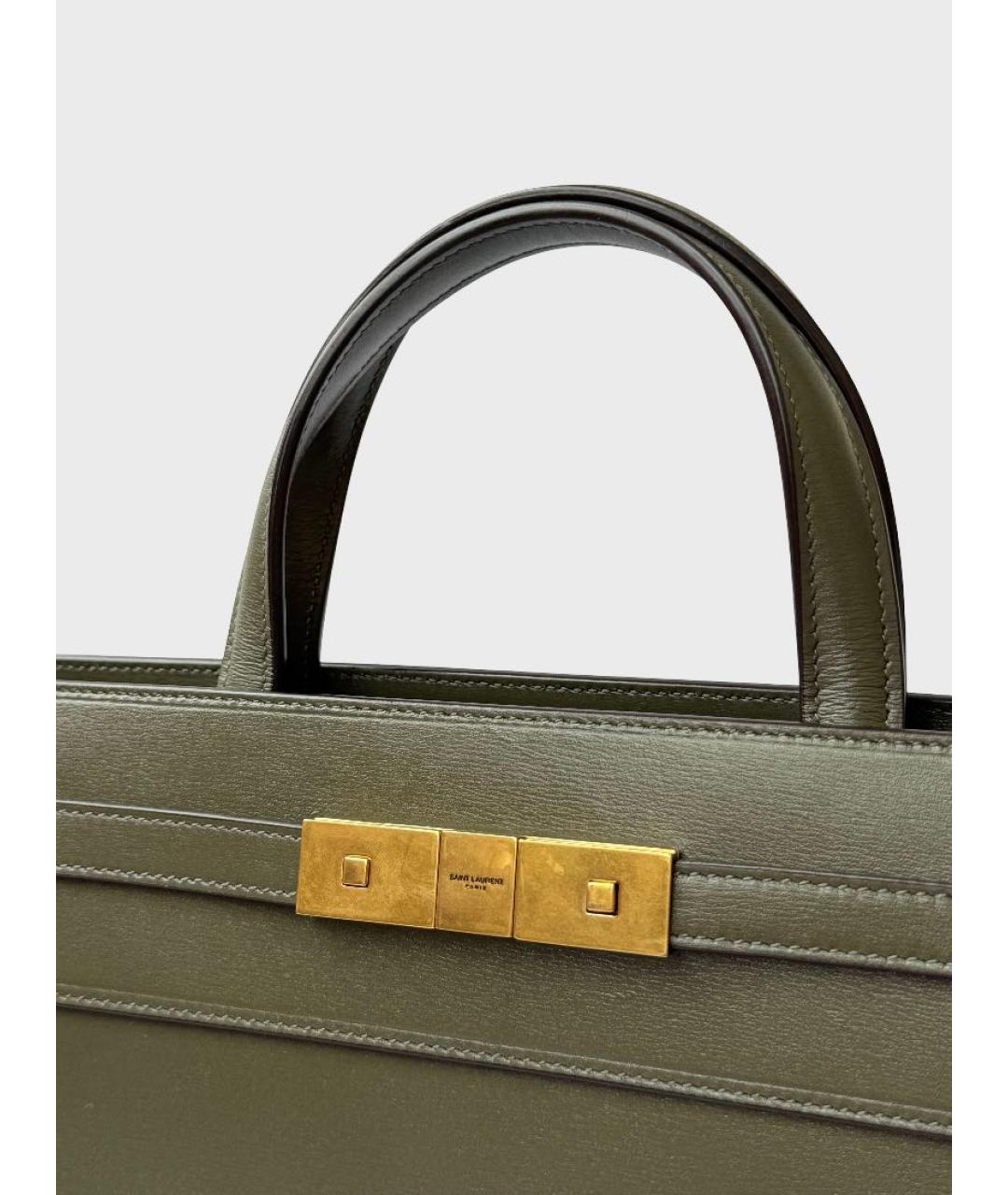 SAINT LAURENT Зеленая кожаная сумка с короткими ручками, фото 6