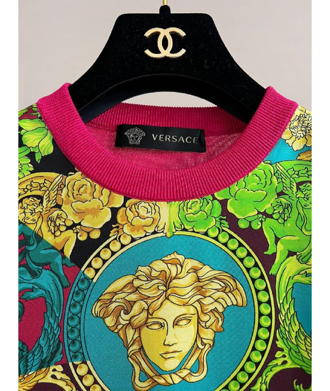 VERSACE Мульти шелковая футболка, фото 3