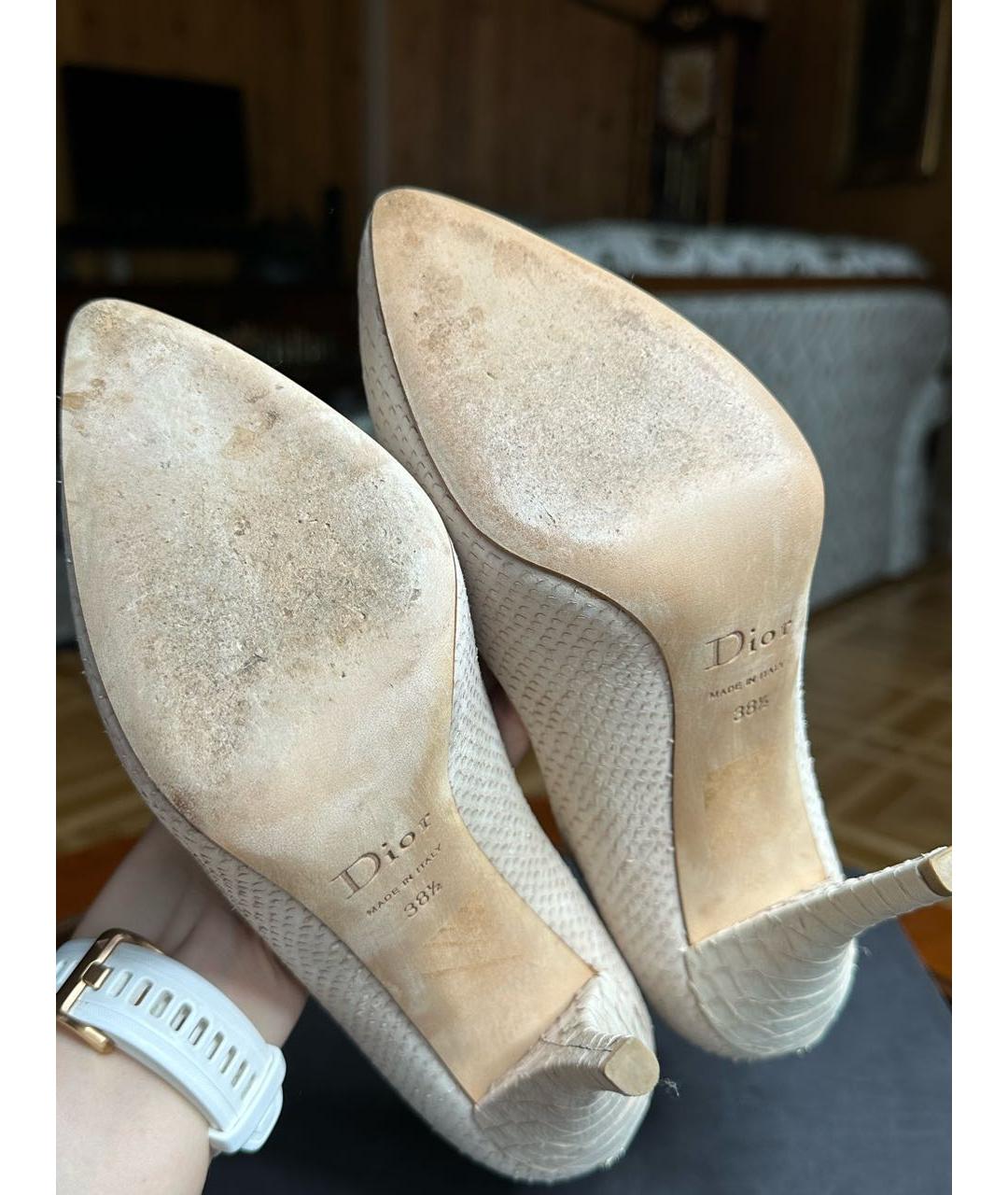 CHRISTIAN DIOR Бежевые кожаные туфли, фото 6