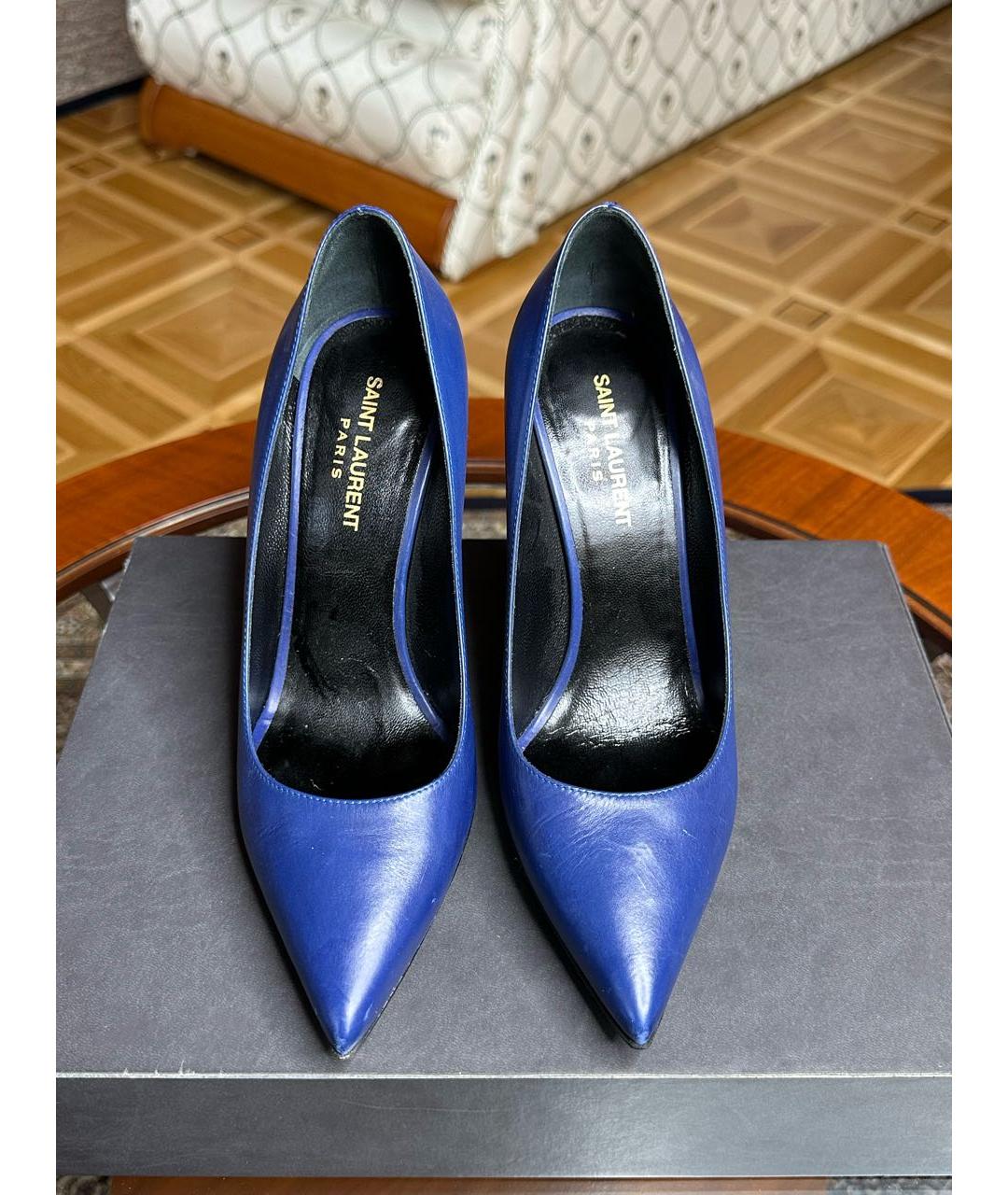 SAINT LAURENT Синие кожаные туфли, фото 2