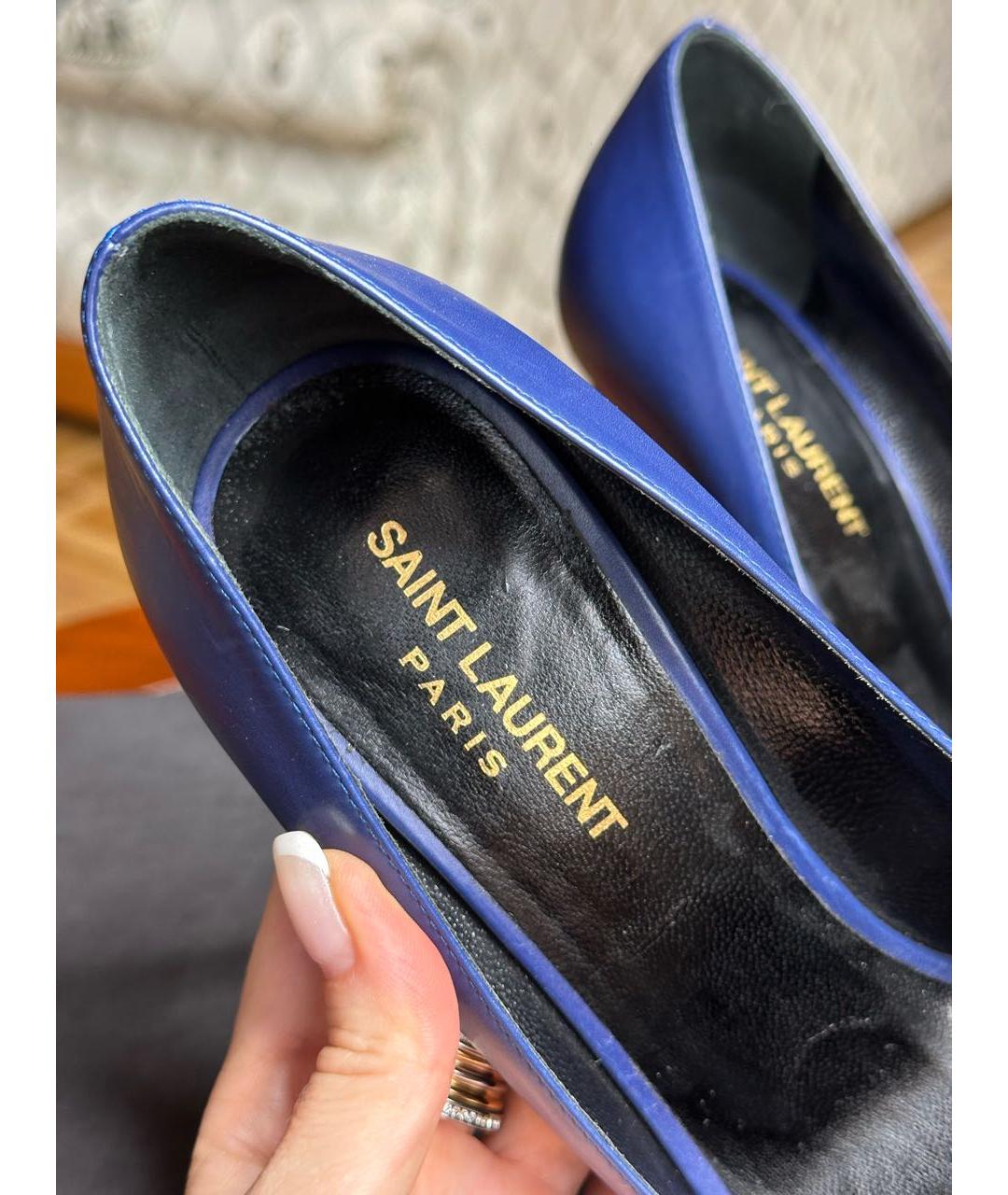 SAINT LAURENT Синие кожаные туфли, фото 8