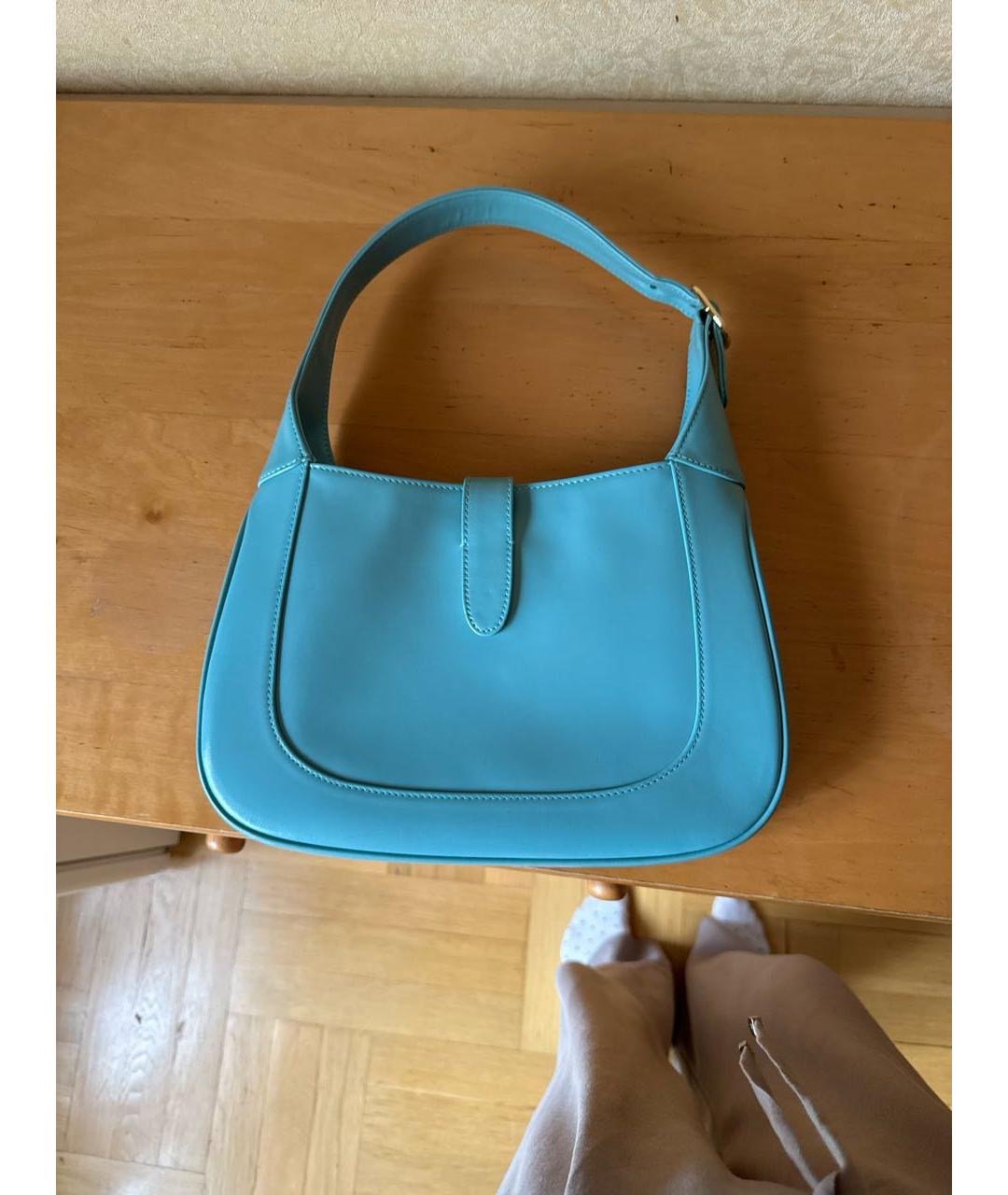 GUCCI Бирюзовая кожаная сумка с короткими ручками, фото 7