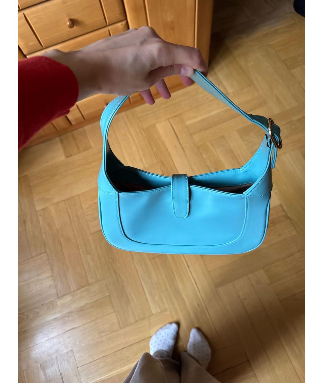 GUCCI Бирюзовая кожаная сумка с короткими ручками, фото 3