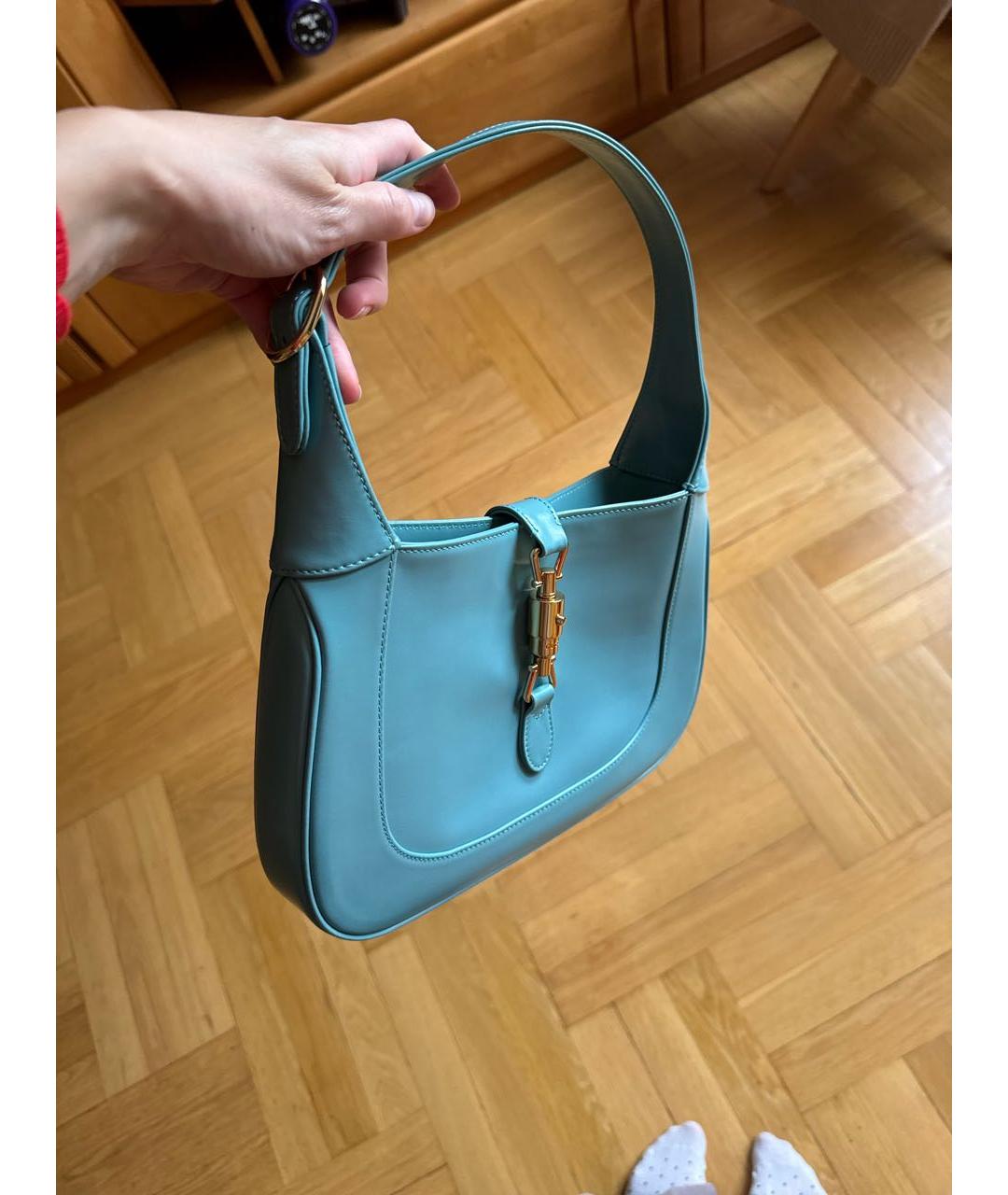 GUCCI Бирюзовая кожаная сумка с короткими ручками, фото 2