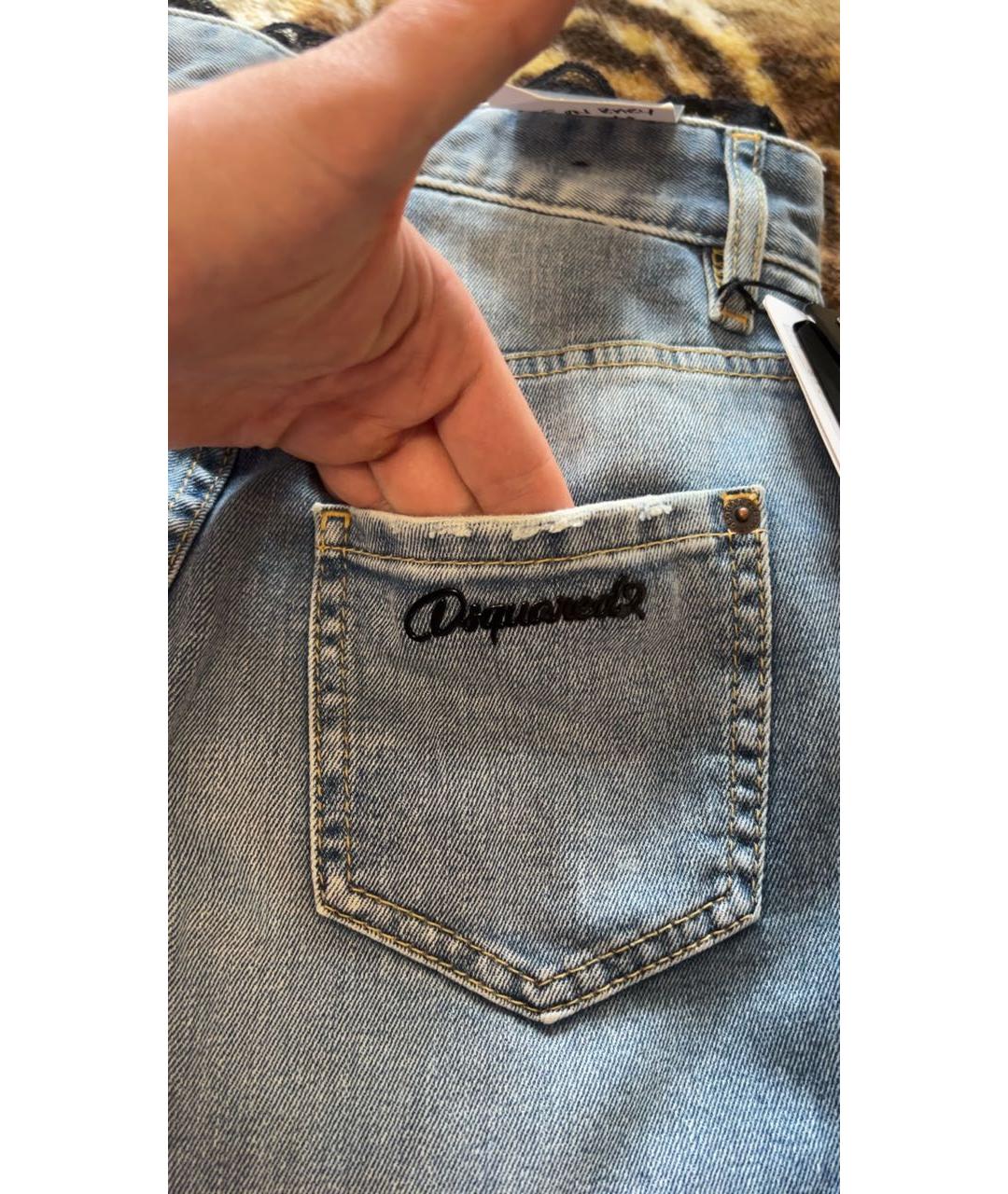 DSQUARED2 Голубые хлопко-полиэстеровые джинсы слим, фото 6