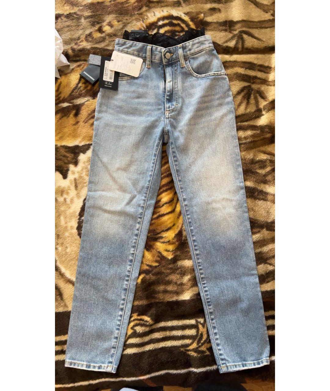 DSQUARED2 Голубые хлопко-полиэстеровые джинсы слим, фото 9