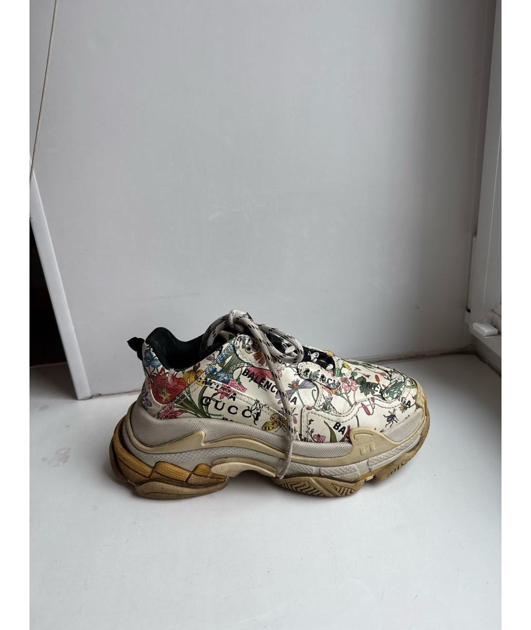 BALENCIAGA Бежевые кожаные кроссовки, фото 5