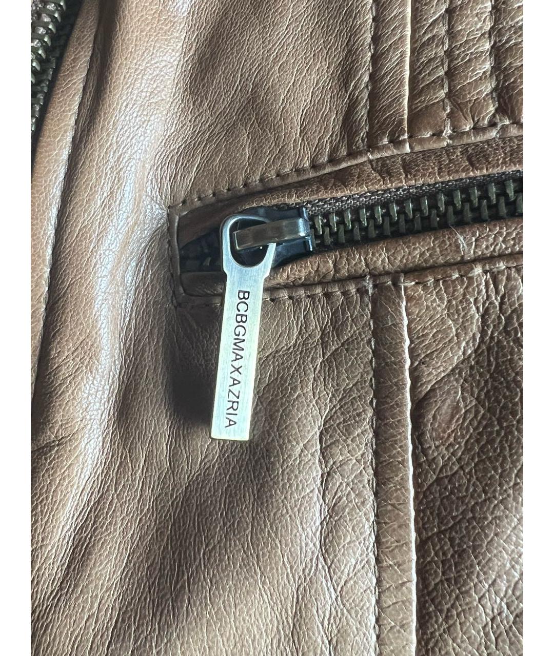 BCBG MAXAZRIA Коричневая кожаная куртка, фото 4