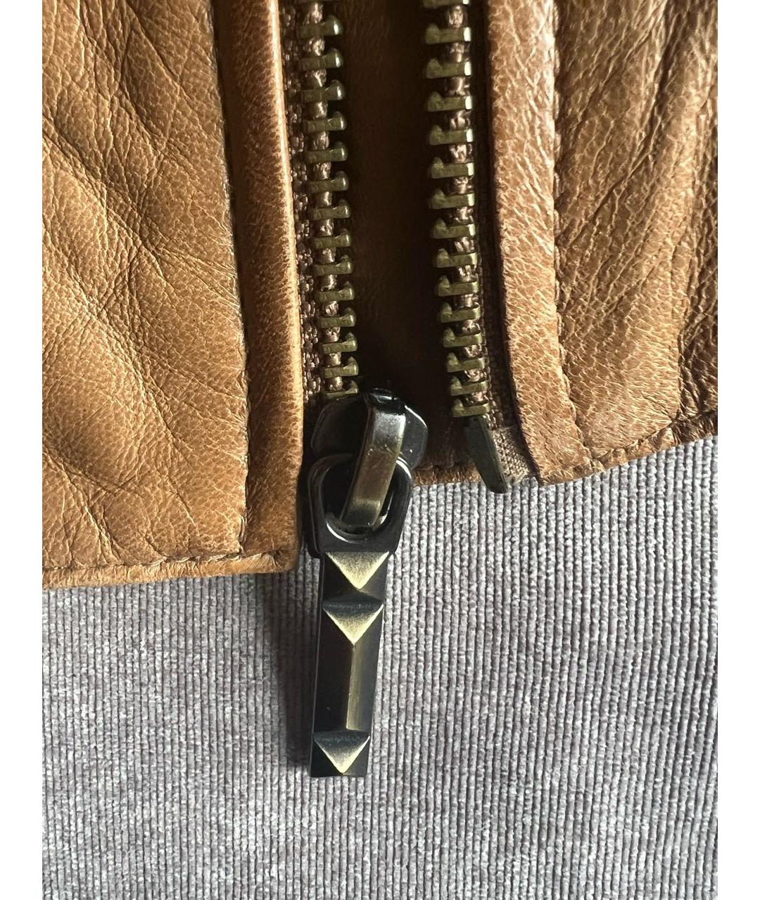 BCBG MAXAZRIA Коричневая кожаная куртка, фото 7