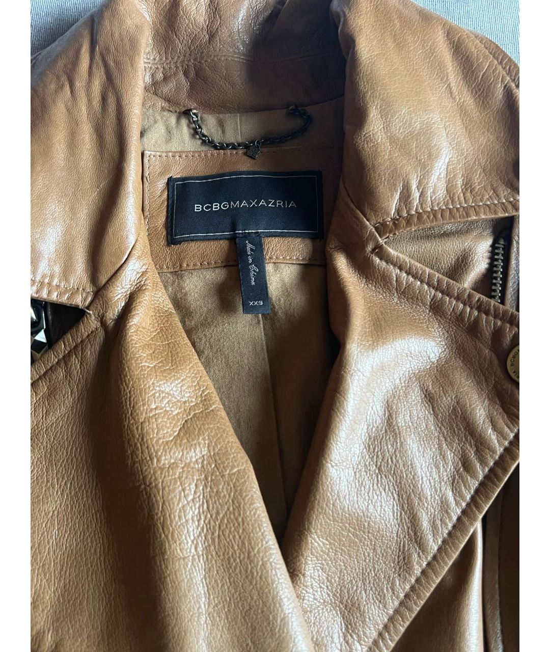 BCBG MAXAZRIA Коричневая кожаная куртка, фото 3